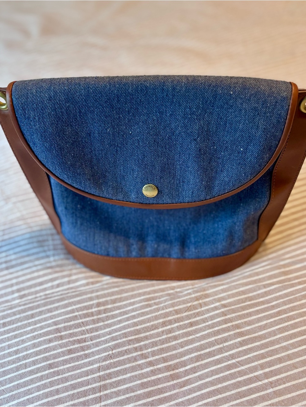 Shinola Denim and Brown Leather Crossbody Bag *missing strap